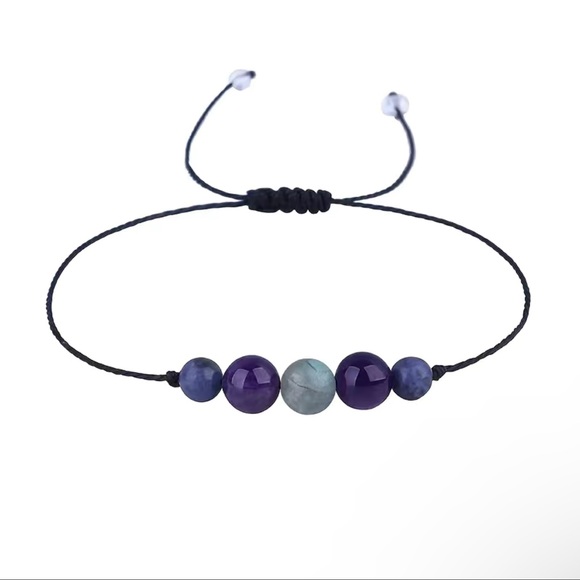 Anxiety and stress stone bracelet adjustable black string - Picture 2 of 2